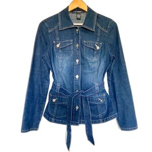 French Cuff Belted Denim Jacket